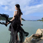 Black sexy tube top long skirt elegant and fairy irregular hem halter neck backless beach dress R1618