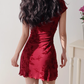 French pure desire style red printed shoulder-length skirt sexy waist slimming dress R2810