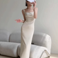 Square neck camisole dress 2025 temperament waist hip slit high-end long skirt R1452