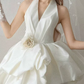 Elegant White A-Line Halter Satin Mini Evening Dress Homecoming Dress RS392