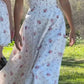 Pink and white suspenders floral low-cut sexy long slim dress homecoming dress R2497