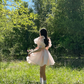 Pink Puff Sleeve Waist Slim Princess Miniskirt Homecoming Dress R5483