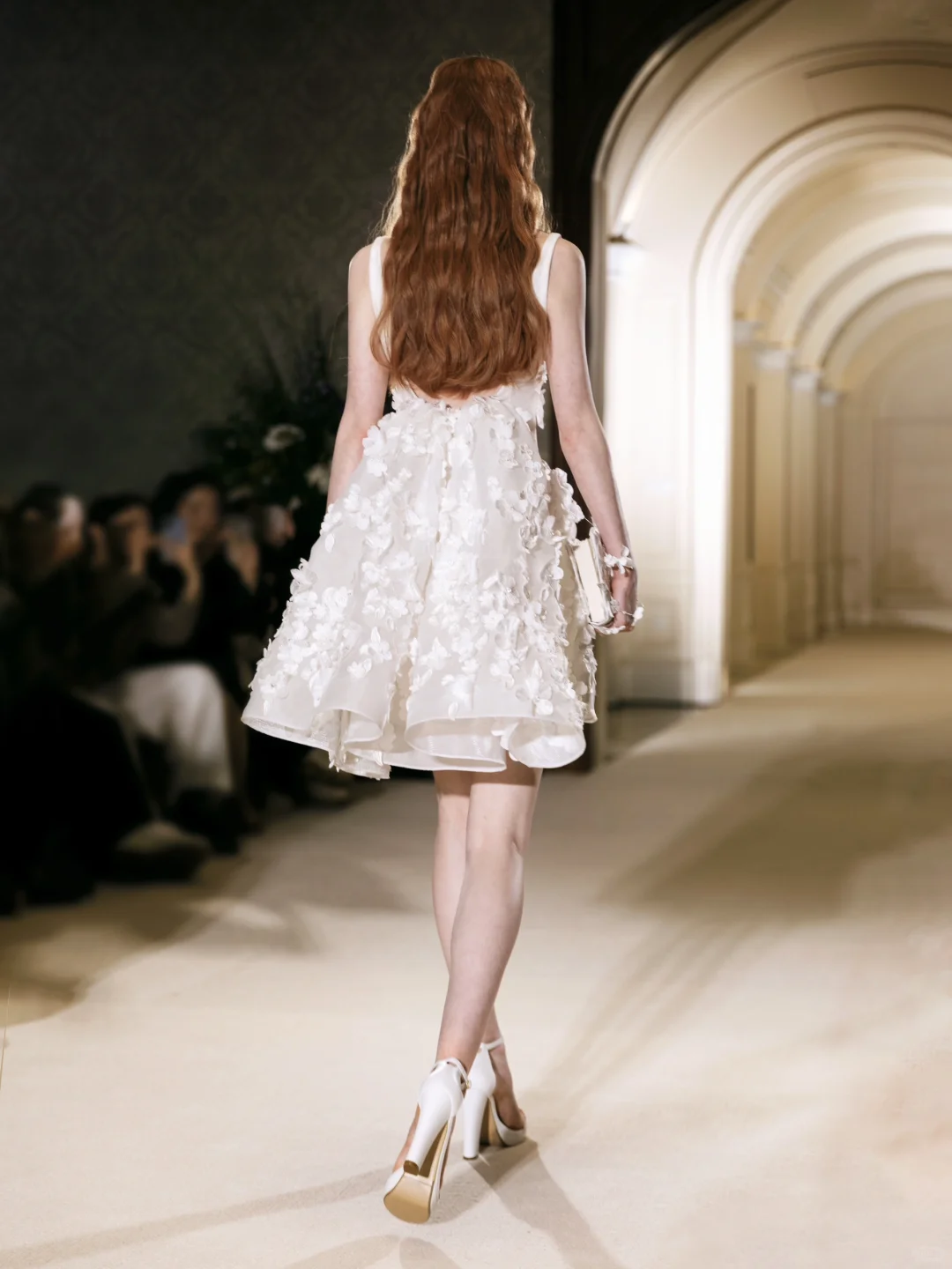 White suspender waist slim fit three-dimensional flower design short skirt homecoming dress R4174