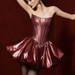 Dark red high-end tube top waist slimming flower bud skirt short skirt homecoming dress R4735