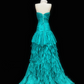 Green strapless fitted waist long ball gown with pleats R8697