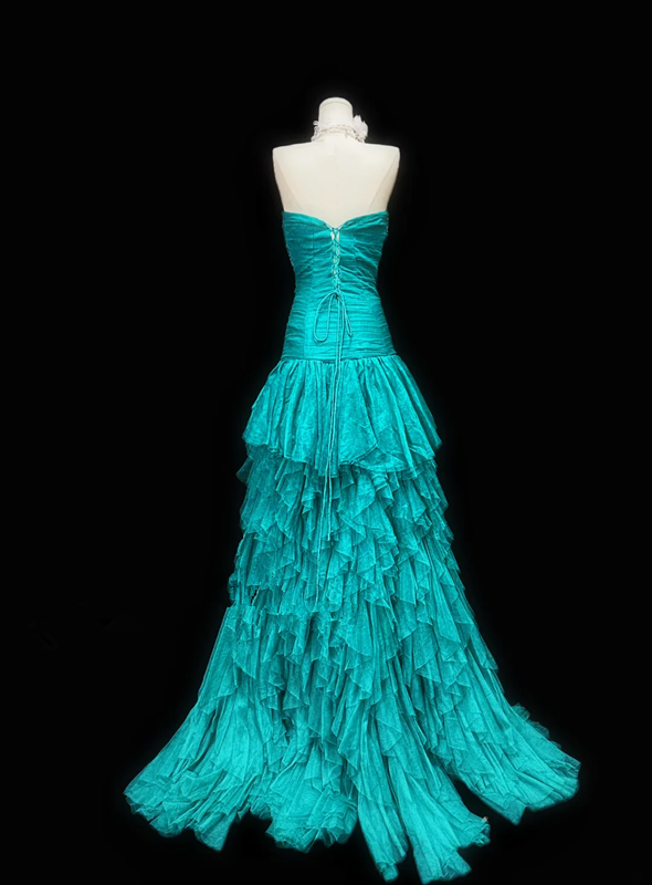 Green strapless fitted waist long ball gown with pleats R8697