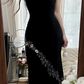 Black halter-neck fitted bodycon ball gown with a sexy asymmetrical hem R7748