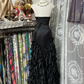 Black strapless, fitted satin tiered maxi dress, ball gown R6314