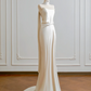 Champagne-colored strapless satin long sexy ball gown R8189