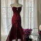 Deep red strapless, fitted waist, bodycon, sexy long ball gown R7709