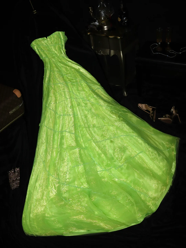 Fresh green strapless fitted waist elegant fairy long ball gown R6993