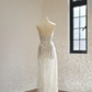 Silver one-shoulder fitted long ball gown R8545