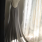 Grey halter-neck, fitted waist, backless, sexy long ball gown R6832