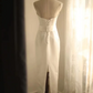White strapless fitted long ball gown, elegant and classic style R6793