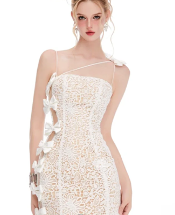 White tube top sexy lace slim fit hip skirt homecoming dress R4372