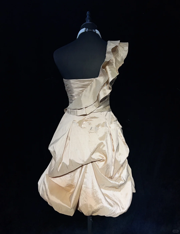 Brown one-shoulder slim-fit satin bud skirt homecoming dress R4982