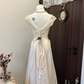Champagne satin embroidered waist slim fit long skirt homecoming dress R4332