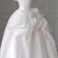 White satin one-shoulder slim waist puffy skirt long dress bridal gown R5874