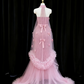 Light pink halter neck straight skirt long ball gown, bridal dress R8940