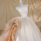 White tube top waist slim stitching yellow puffy skirt long dress bridal dress R5836