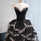 Black strapless, fitted waist, full skirt, long ball gown R8970
