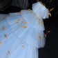 Light blue long ball gown with tulle skirt, perfect for a wedding R8730