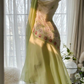 Light yellow halter-neck fitted bodycon long ball gown R6554