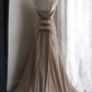 Champagne-colored halter-neck rhinestone-embellished fitted bodycon long ball gown R6714
