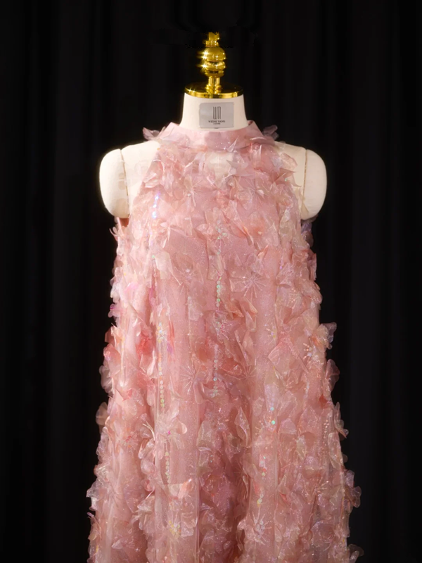 Light pink sleeveless tulip skirt long ball gown, bridal dress R8910