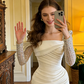 White square neckline, fitted waist, bodycon silhouette, mermaid skirt, elegant ball gown, bridal gown R8606