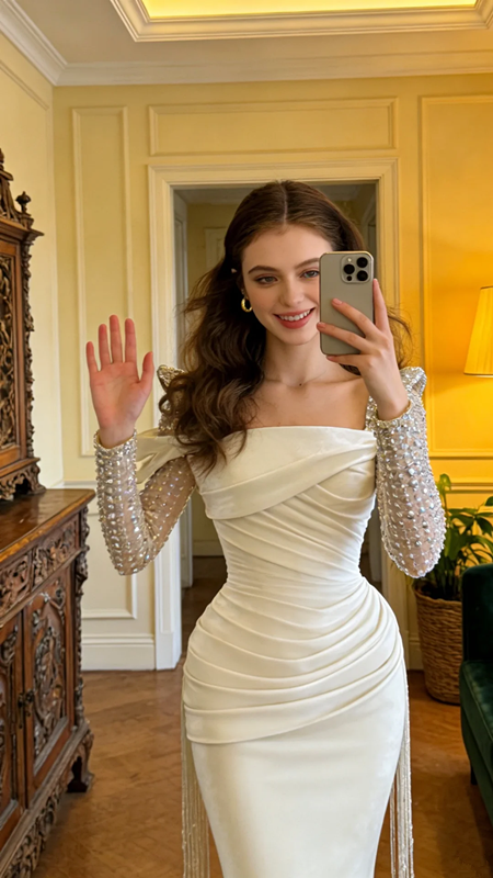 White square neckline, fitted waist, bodycon silhouette, mermaid skirt, elegant ball gown, bridal gown R8606