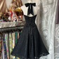 Black backless halter-neck A-line mini dress, ball gown R6353