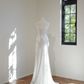 White strapless, fitted, elegant long ball gown/bridal dress R8449