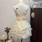 Apricot tube top three-dimensional flower waist slimming fairy beautiful short skirt homecoming dress R4292