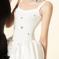 White suspenders, slim waist, flower bud skirt, short skirt, homecoming dress R4412