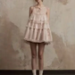 Nude pink sleeveless round neck gentle and cute ruffled skirt short skirt homecoming dress R4819