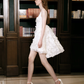 White suspender waist slim fit three-dimensional flower design short skirt homecoming dress R4174
