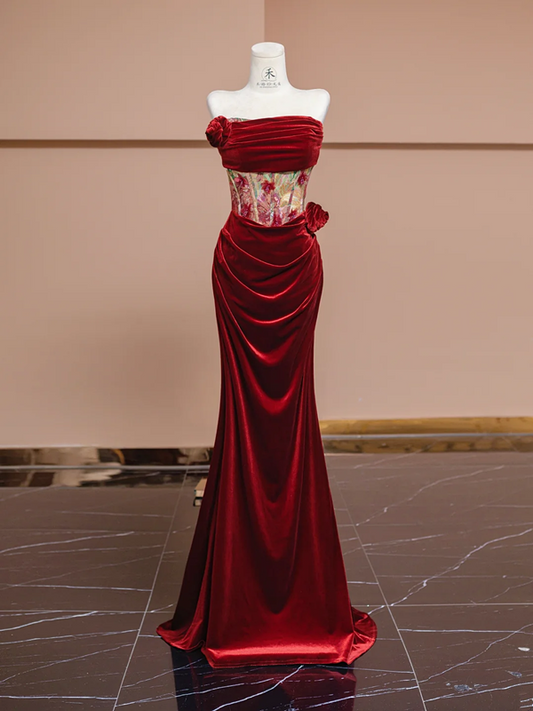 Red strapless boning long ball gown/bridal dress R8303