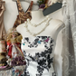 White tube top printed slim waist fishtail maxi ball gown R6154