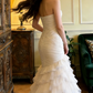 White strapless, fitted waist, long ball gown R8701