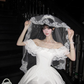White off-the-shoulder neckline lace trim waist slim A-line short skirt homecoming dress R5063