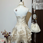 Champagne Colored Strapless Waisted A-Line Satin Layered Skirt Homecoming Dress R4250