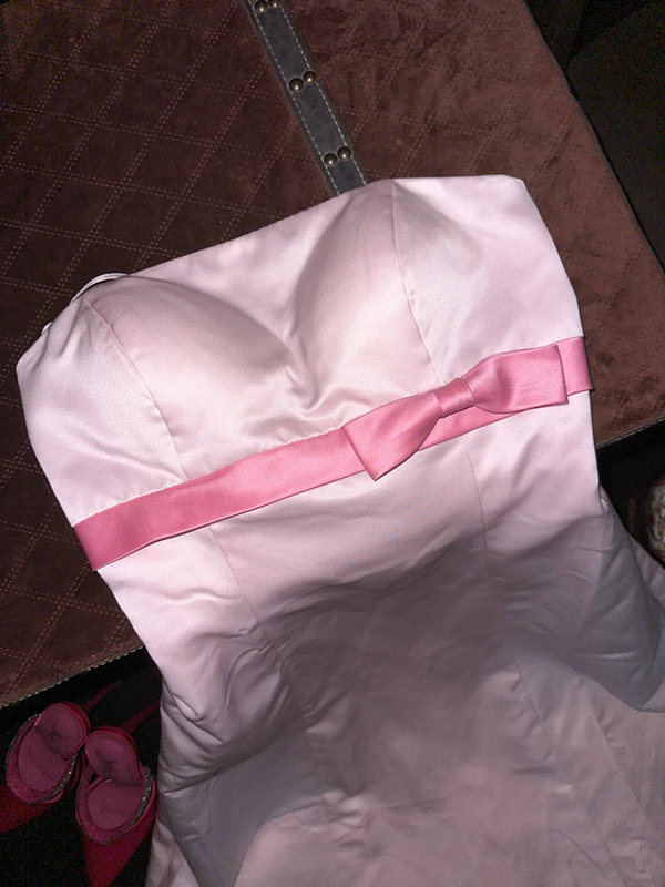 Light pink strapless fitted waist elegant long ball gown R7032