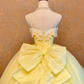 Light Yellow Spaghetti-Strap Waist-Cinched Puffball Skirt Ball Gown, Bridal Gown R7359