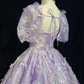 Purple puff sleeves floral design waist slim fit princess skirt homecoming dress R4941
