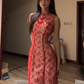 Red sleeveless fitted waist slim hip-hugging sexy long ball gown R7780