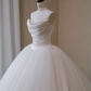 White Strapless Satin Pleated Waist Slim Fit Puffy Skirt Long Dress Bridal Gown R5720