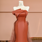 Orange strapless, fitted, bodycon, sexy long ball gown R8419