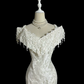 White V-neck lace fitted elegant ball gown R6634