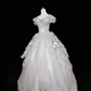 White fitted waist, full skirt, long ball gown, bridal dress R9060